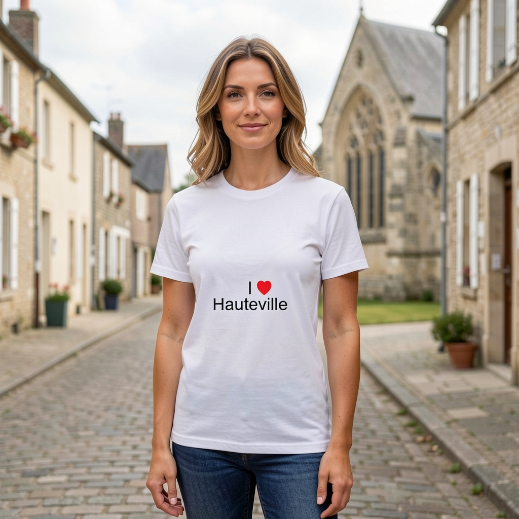 Photo portée du T-shirt I love hauteville en décor Hauteville