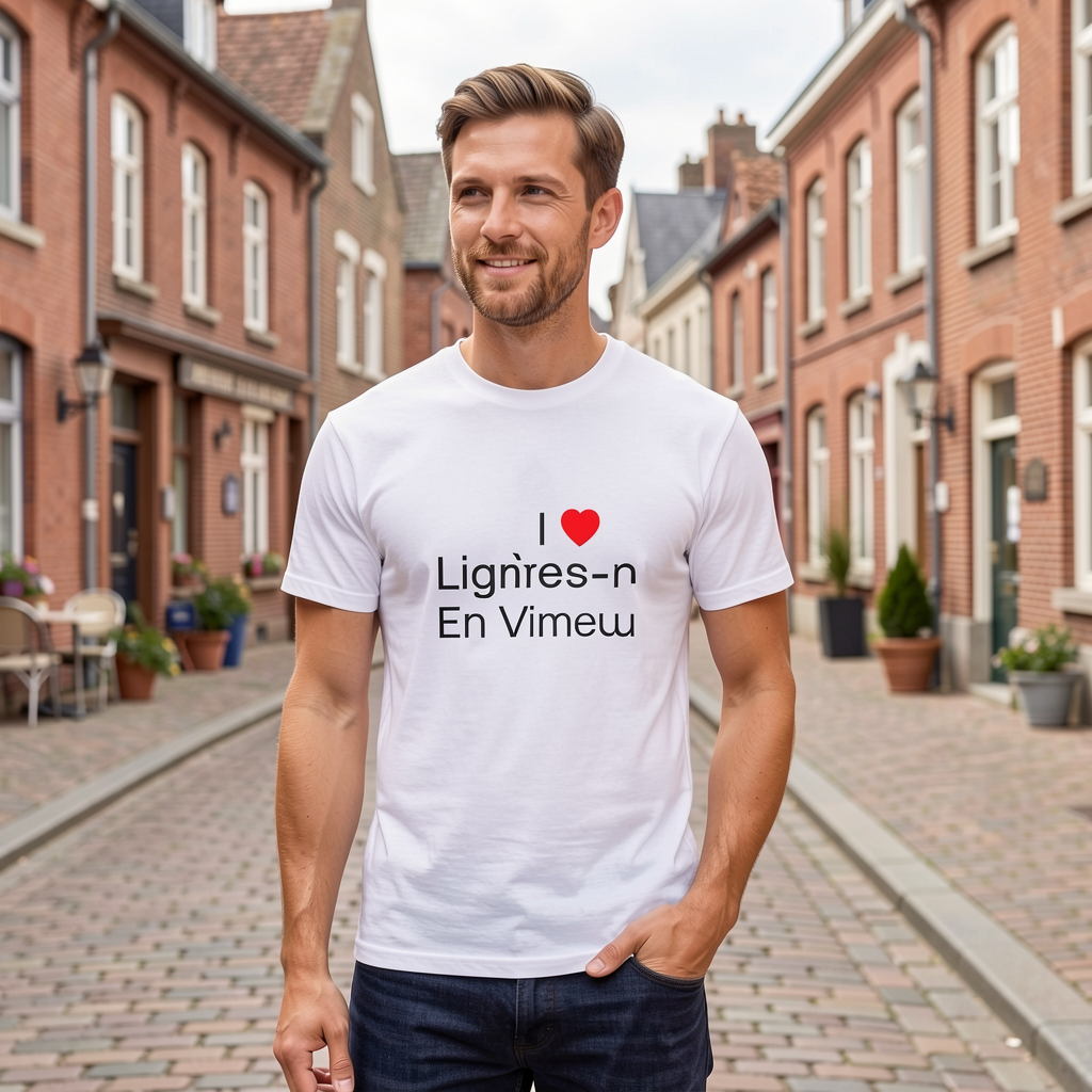 Photo portée du T-shirt I love lignières-en-vimeu en décor lignières-en-vimeu
