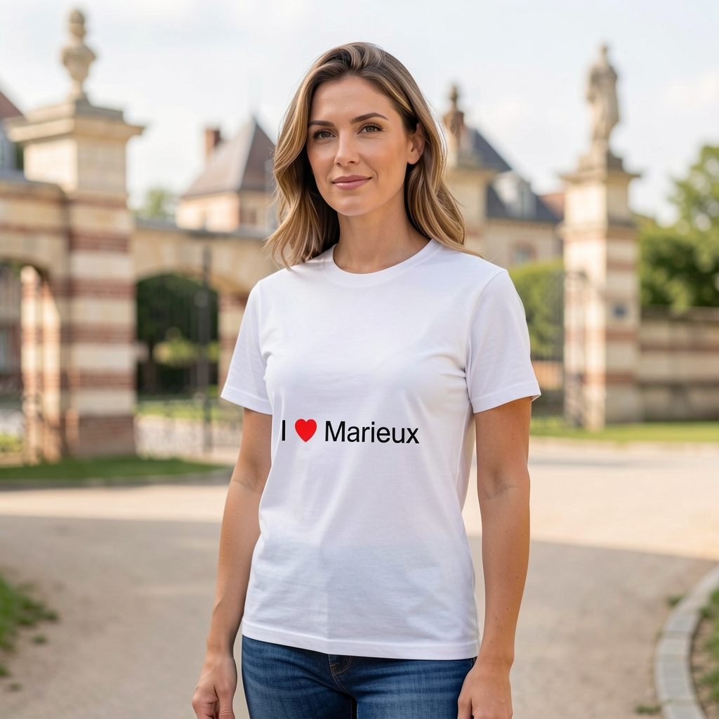Photo portée du T-shirt I love marieux en décor Marieux