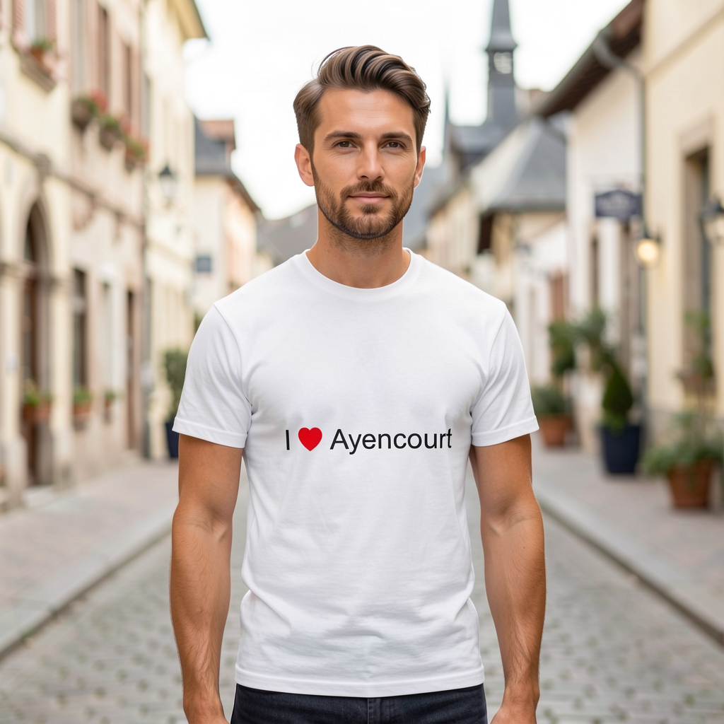 Photo portée du T-shirt I love ayencourt en décor Ayencourt