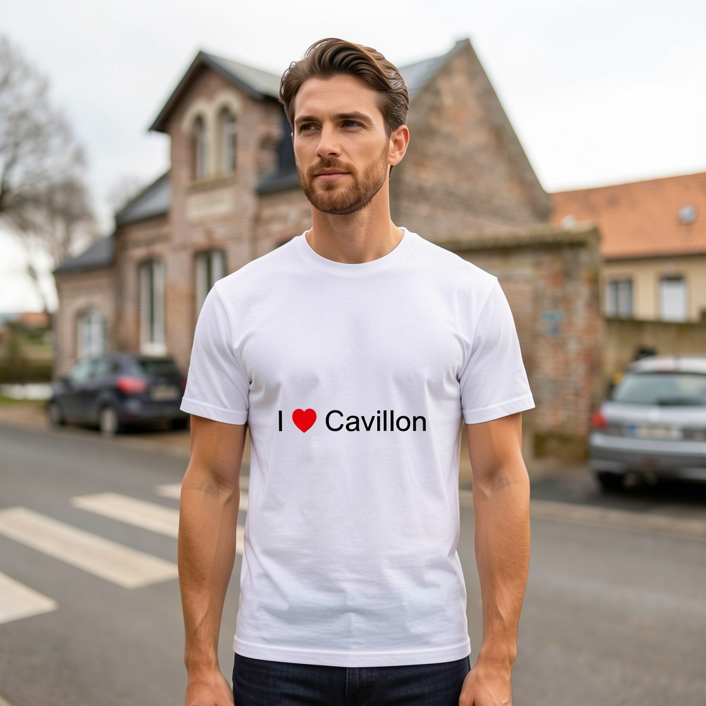 Photo portée du T-shirt I love cavillon en décor Cavillon
