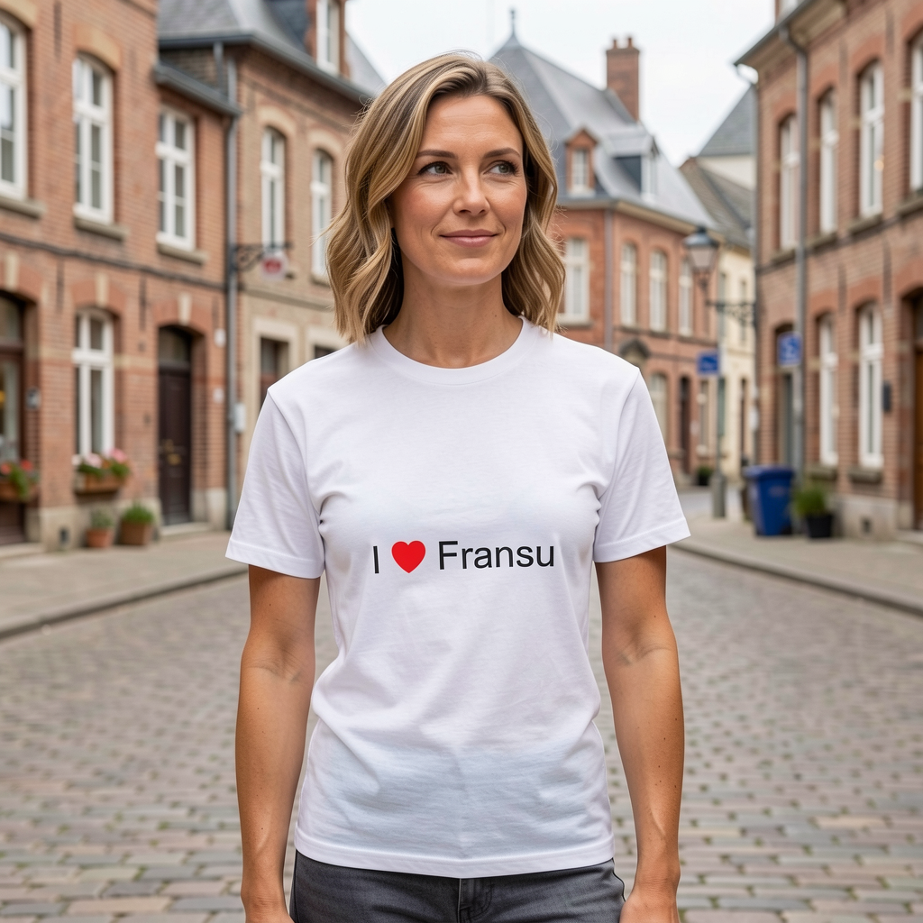 Photo portée du T-shirt I love fransu en décor Fransu