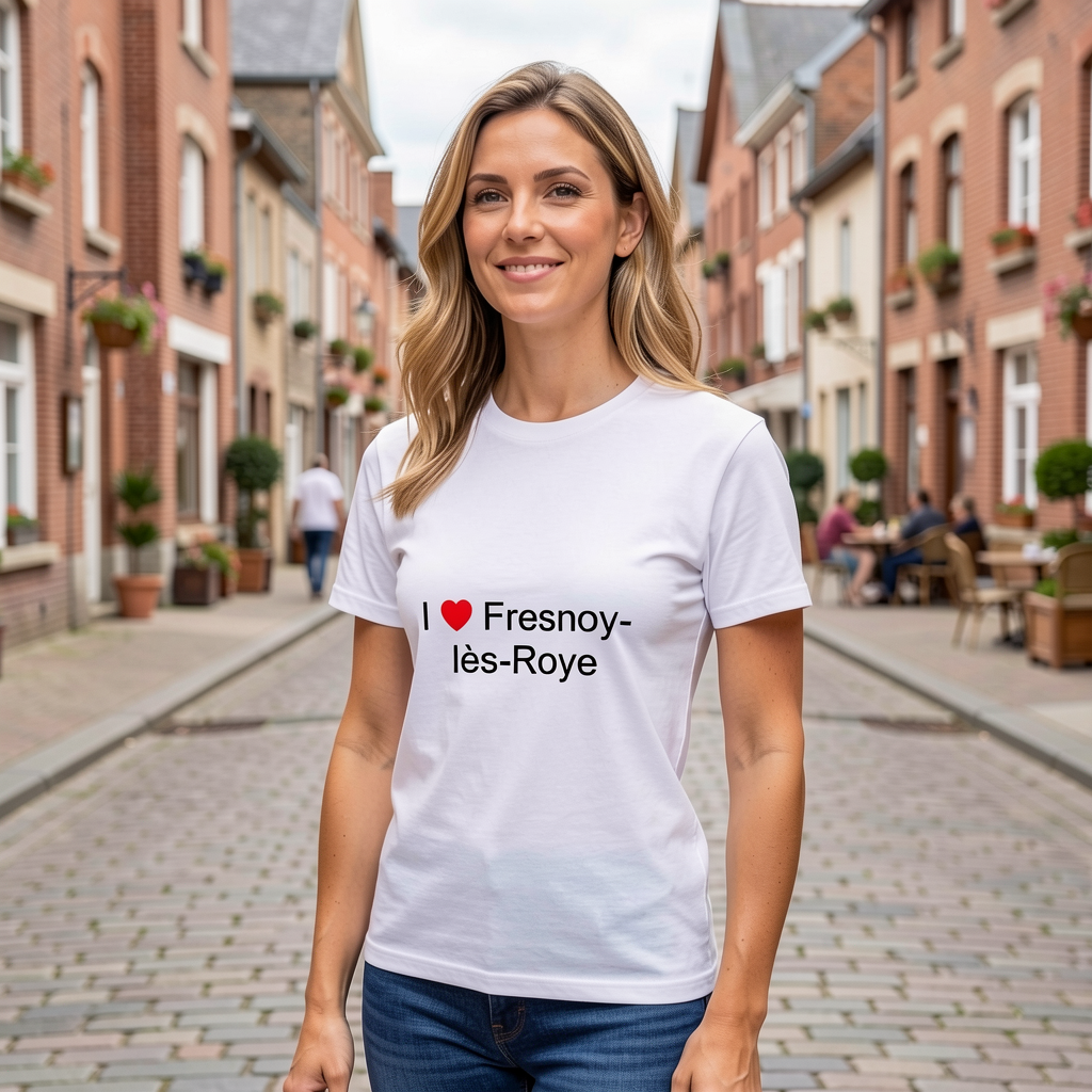 Photo portée du T-shirt I love fresnoy-lès-roye en décor Fresnoy Lès Roye