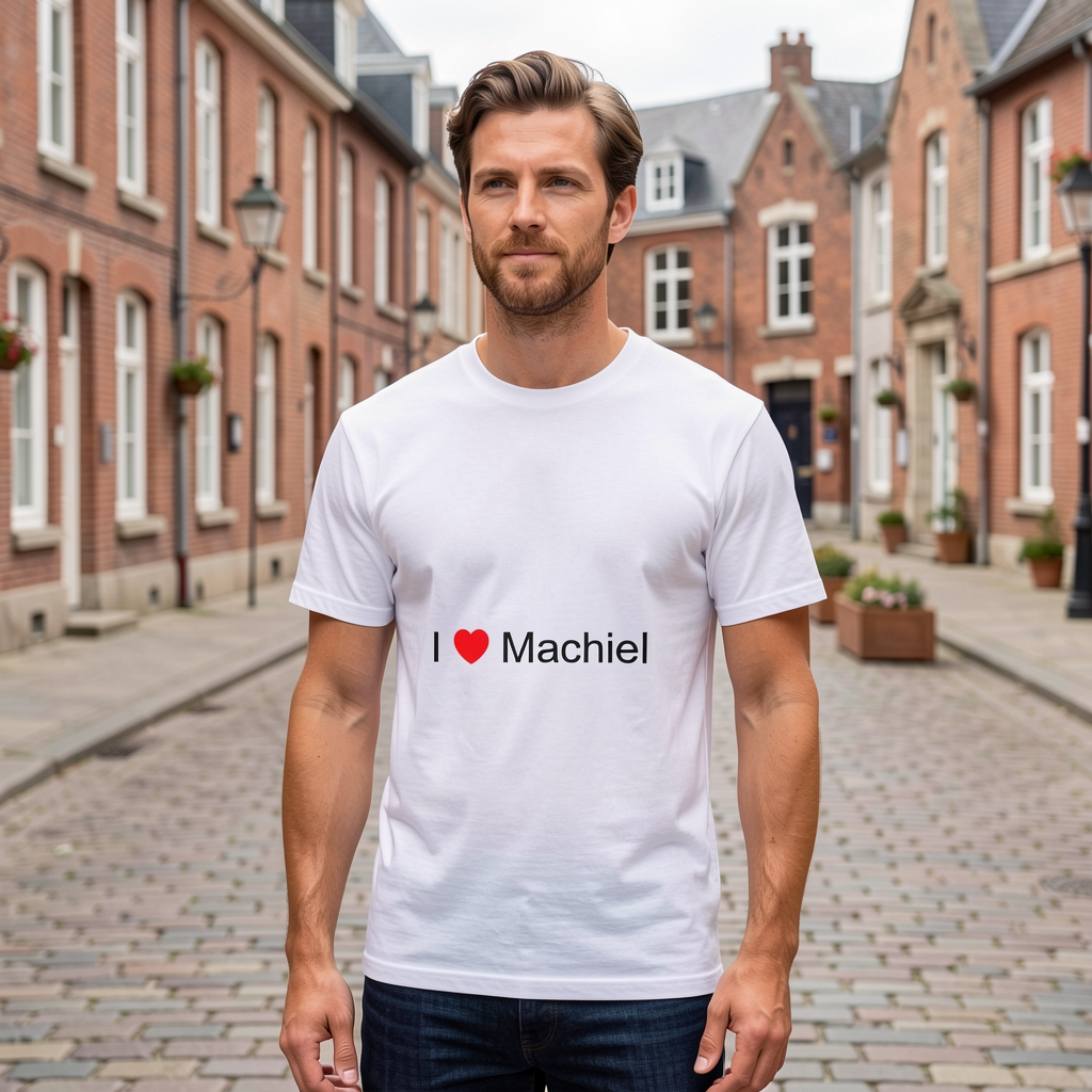 Photo portée du T-shirt I love machiel en décor Machiel