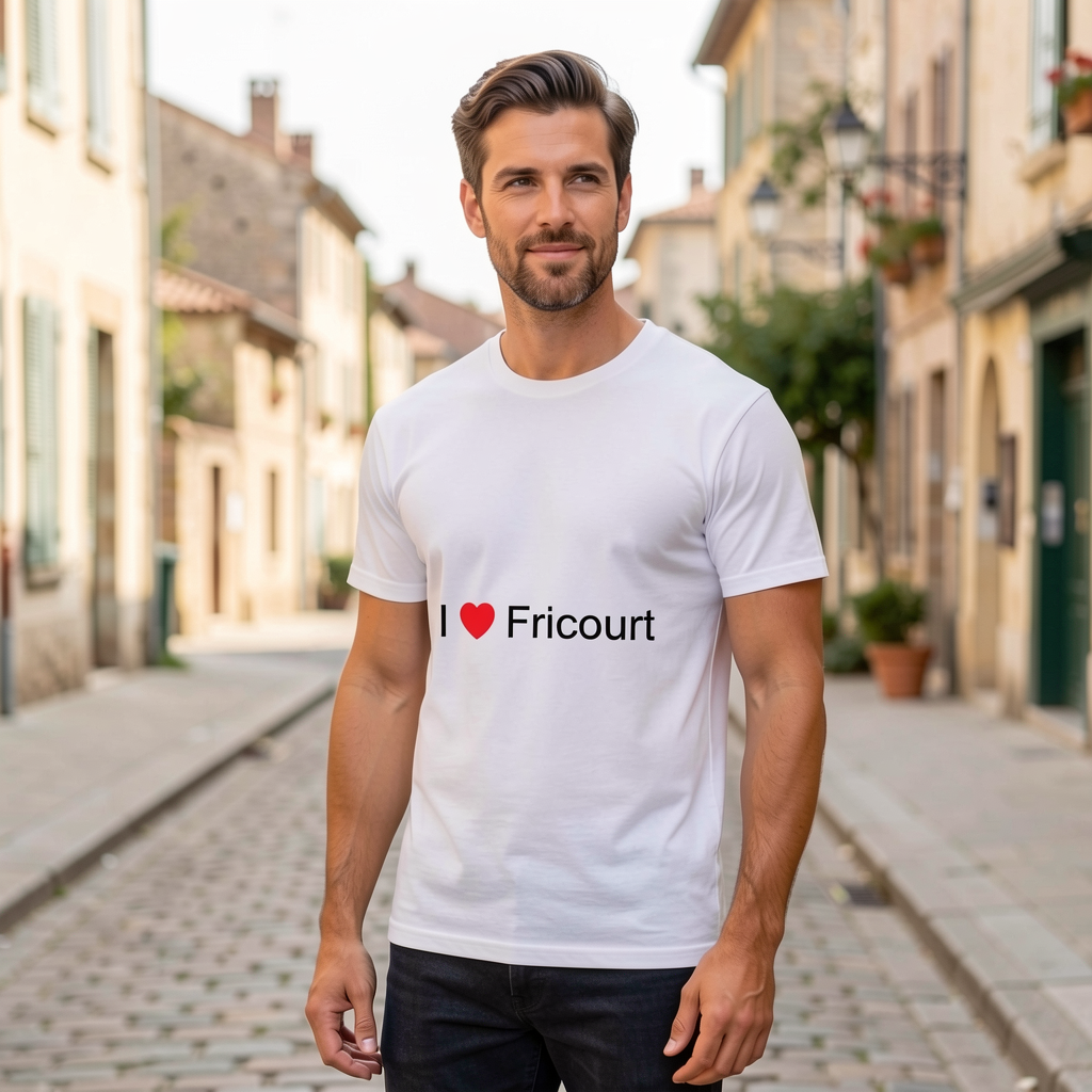 Photo portée du T-shirt I love fricourt en décor Fricourt