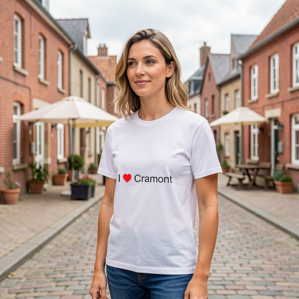 Photo portée du T-shirt I love cramont en décor Cramont