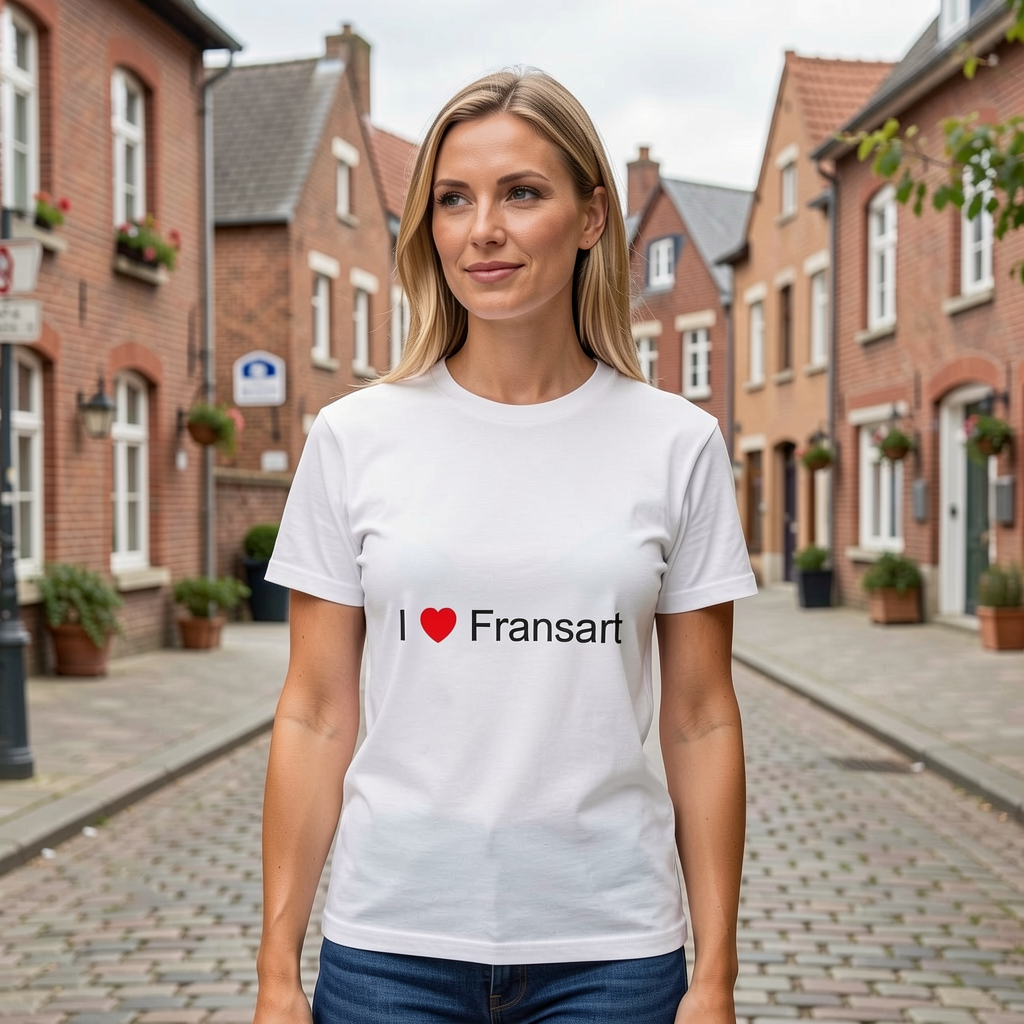 Photo portée du T-shirt I love fransart en décor Fransart