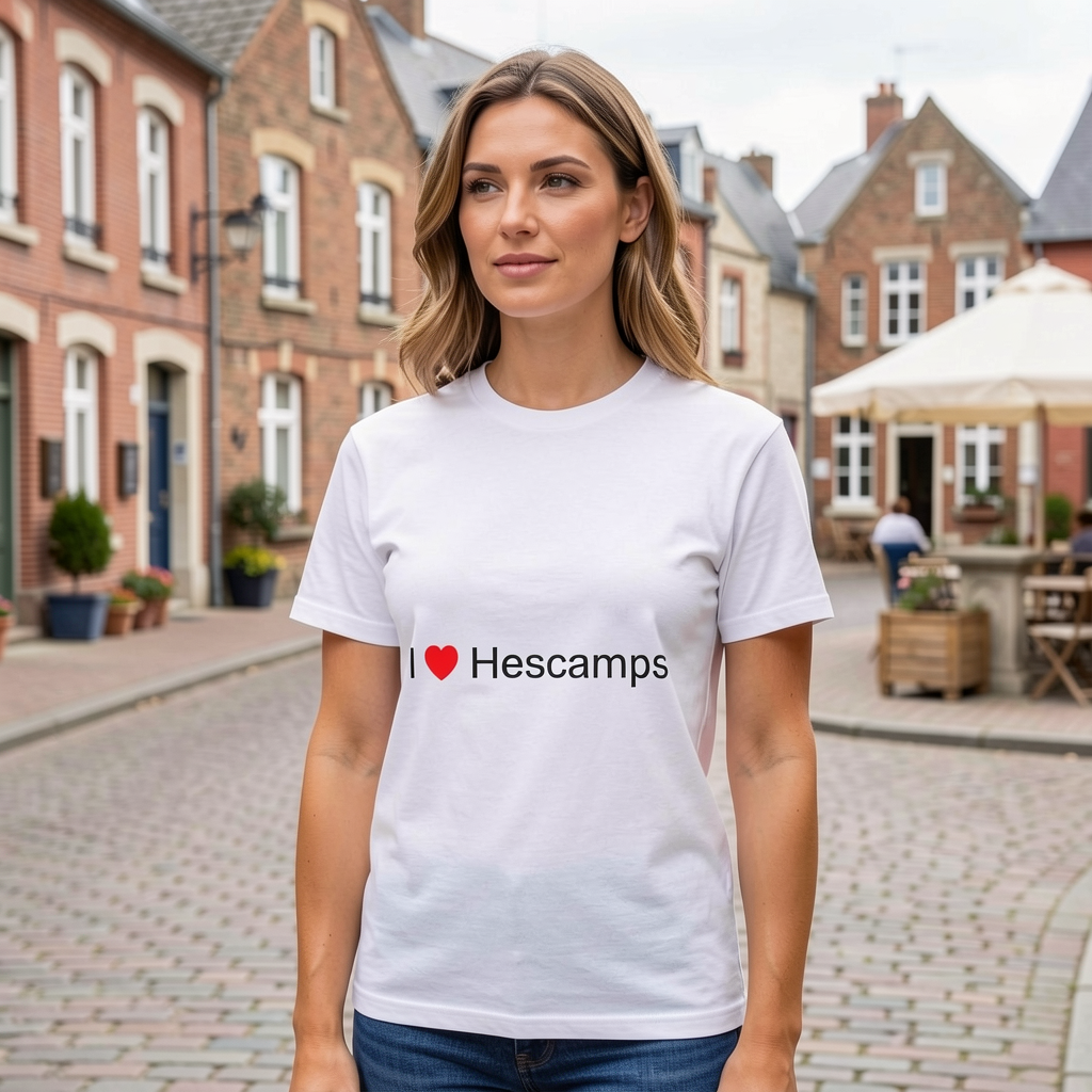 Photo portée du T-shirt I love hescamps en décor Hescamps