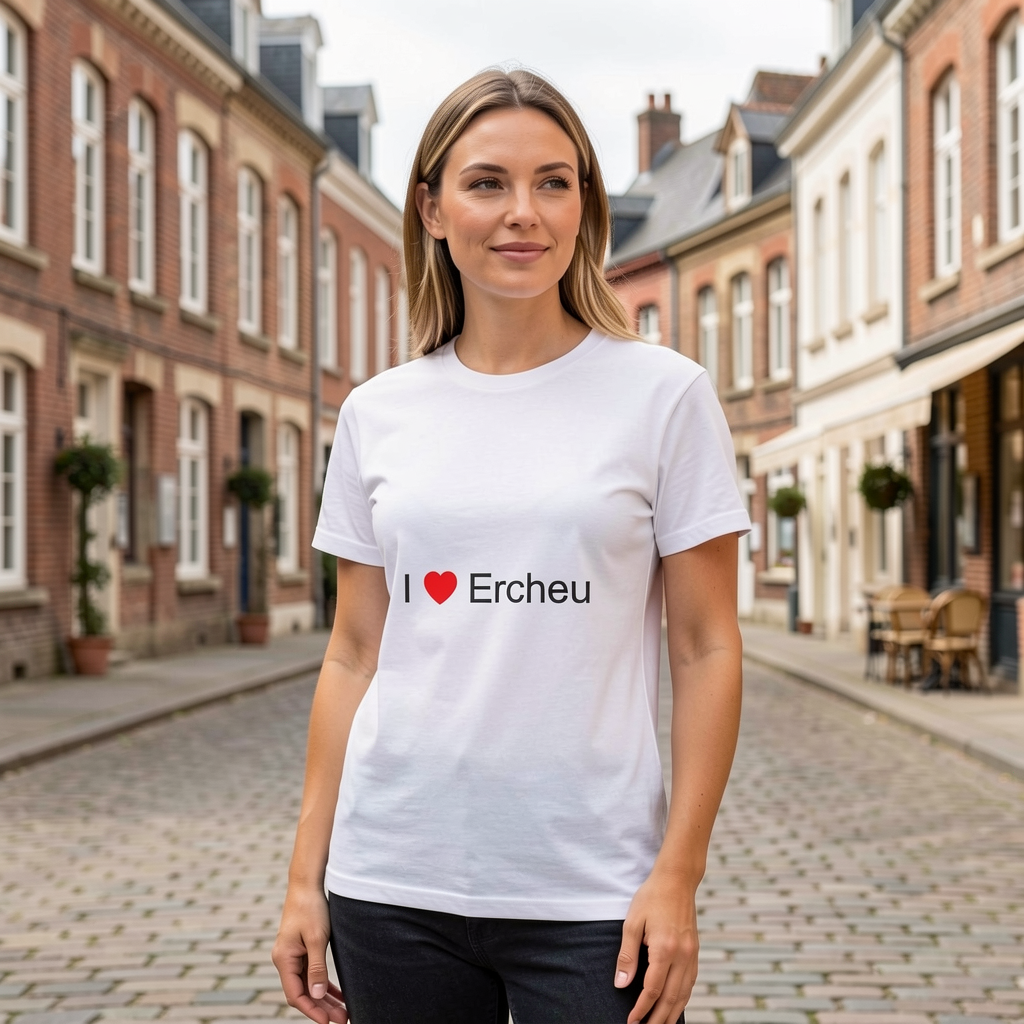 Photo portée du T-shirt I love ercheu en décor Ercheu