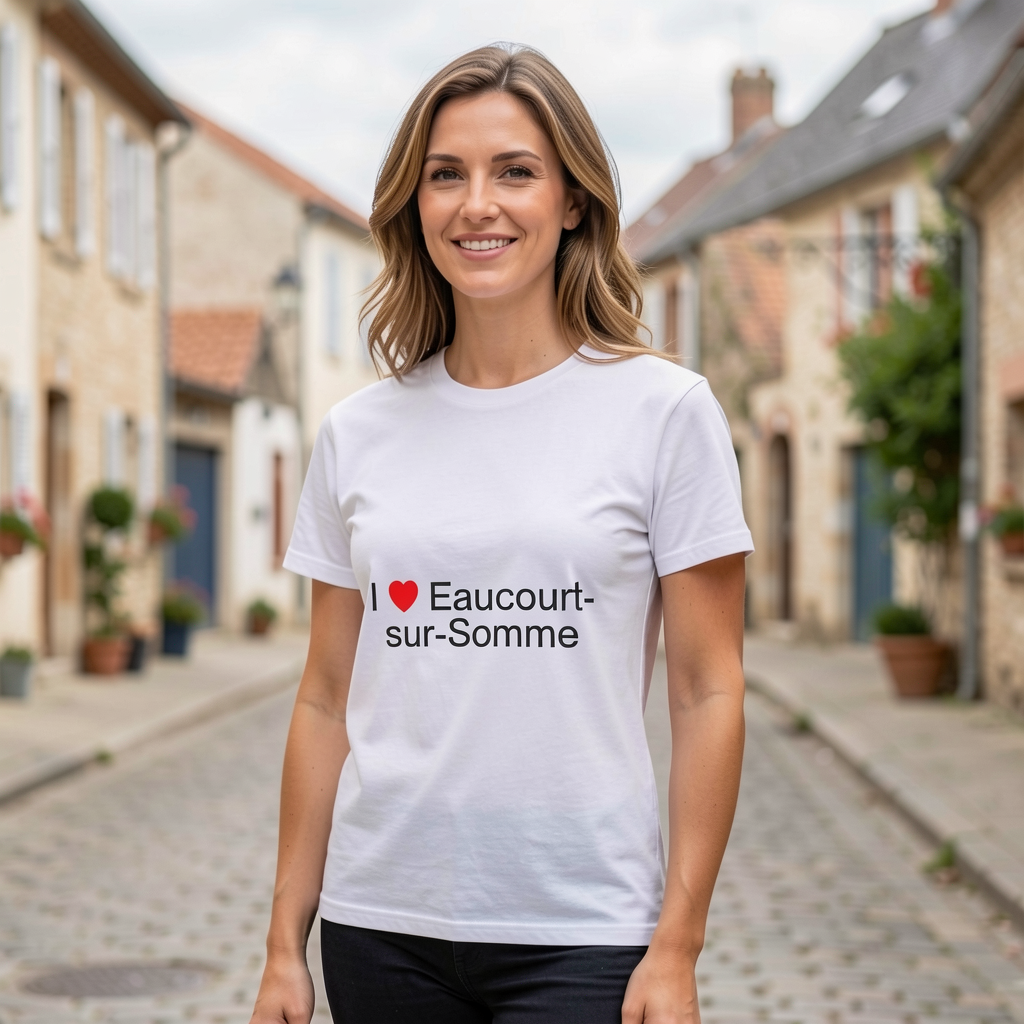 Photo portée du T-shirt I love eaucourt-sur-somme en décor Eaucourt Sur Somme