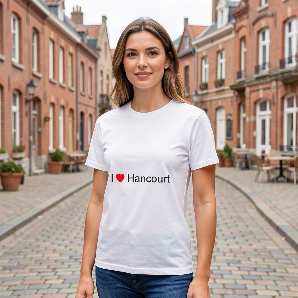 Photo portée du T-shirt I love hancourt en décor