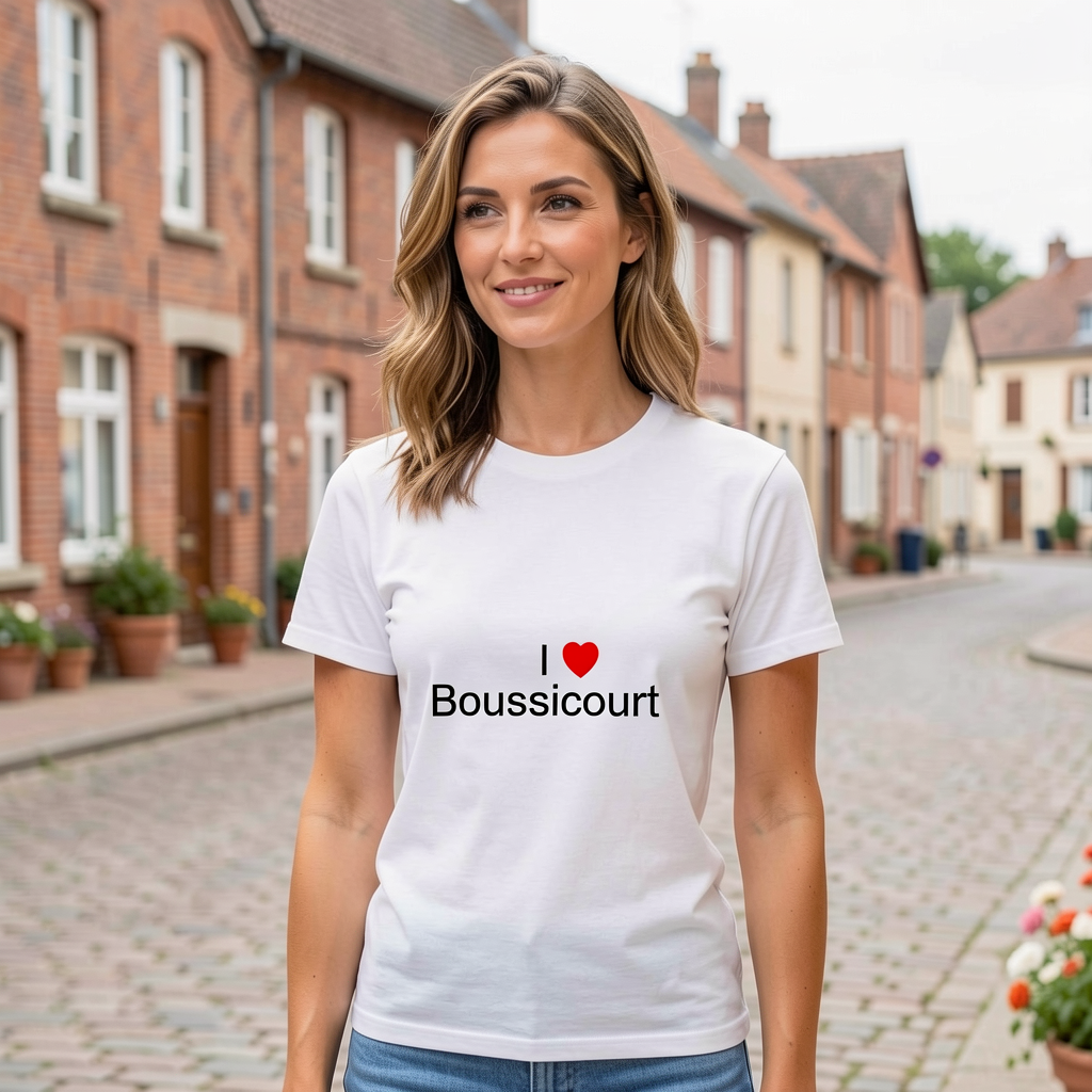 Photo portée du T-shirt I love boussicourt en décor Boussicourt