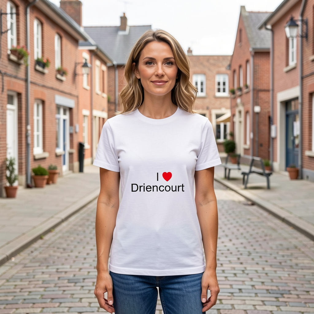 Photo portée du T-shirt I love driencourt en décor Driencourt