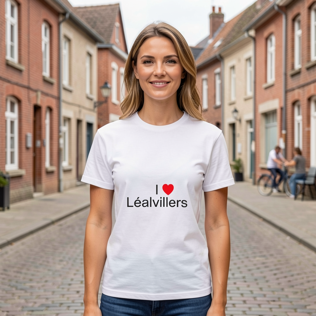 Photo portée du T-shirt I love léalvillers en décor Léalvillers
