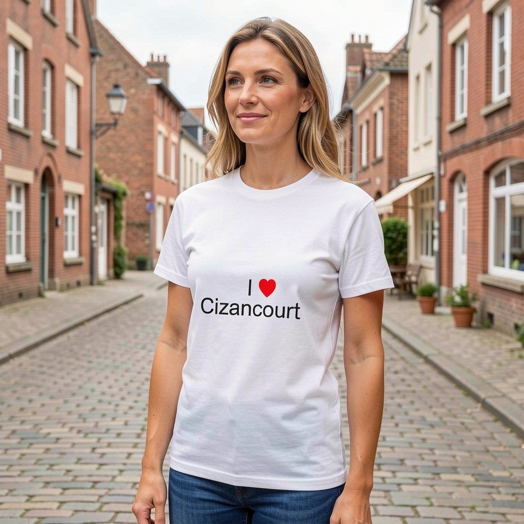 Photo portée du T-shirt I love cizancourt en décor Cizancourt