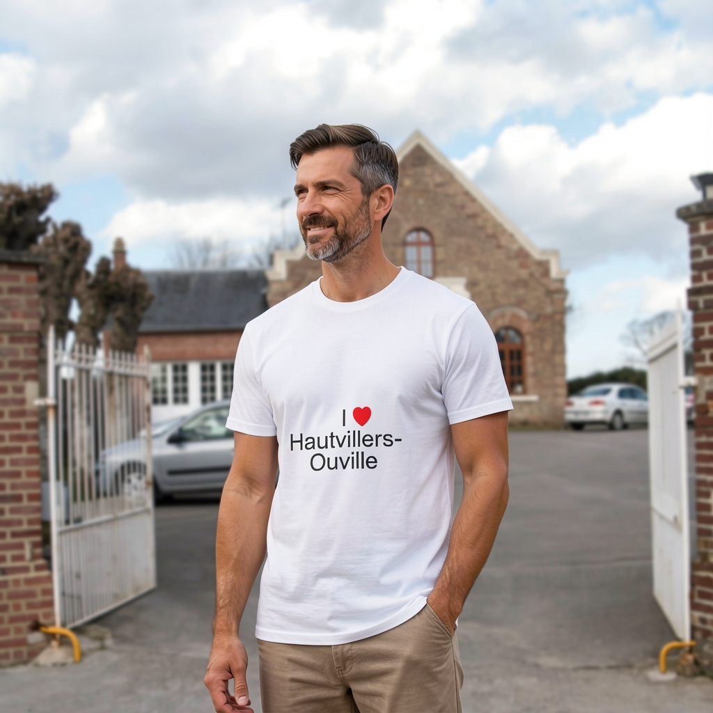Photo portée du T-shirt I love hautvillers-ouville en décor Hautvillers Ouville