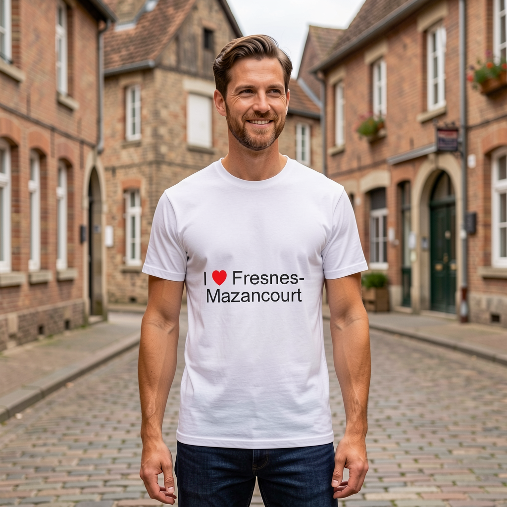 Photo portée du T-shirt I love fresnes-mazancourt en décor Fresnes Mazancourt