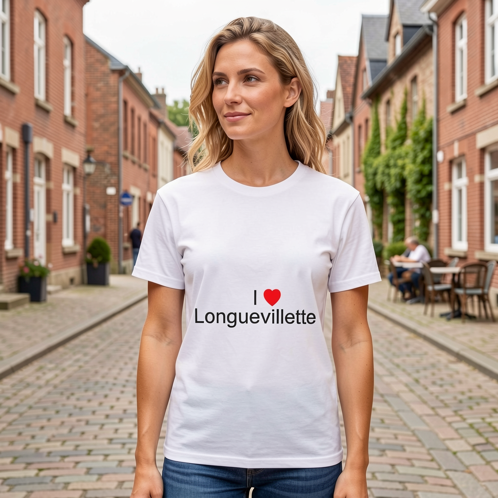 Photo portée du T-shirt I love longuevillette en décor Longuevillette