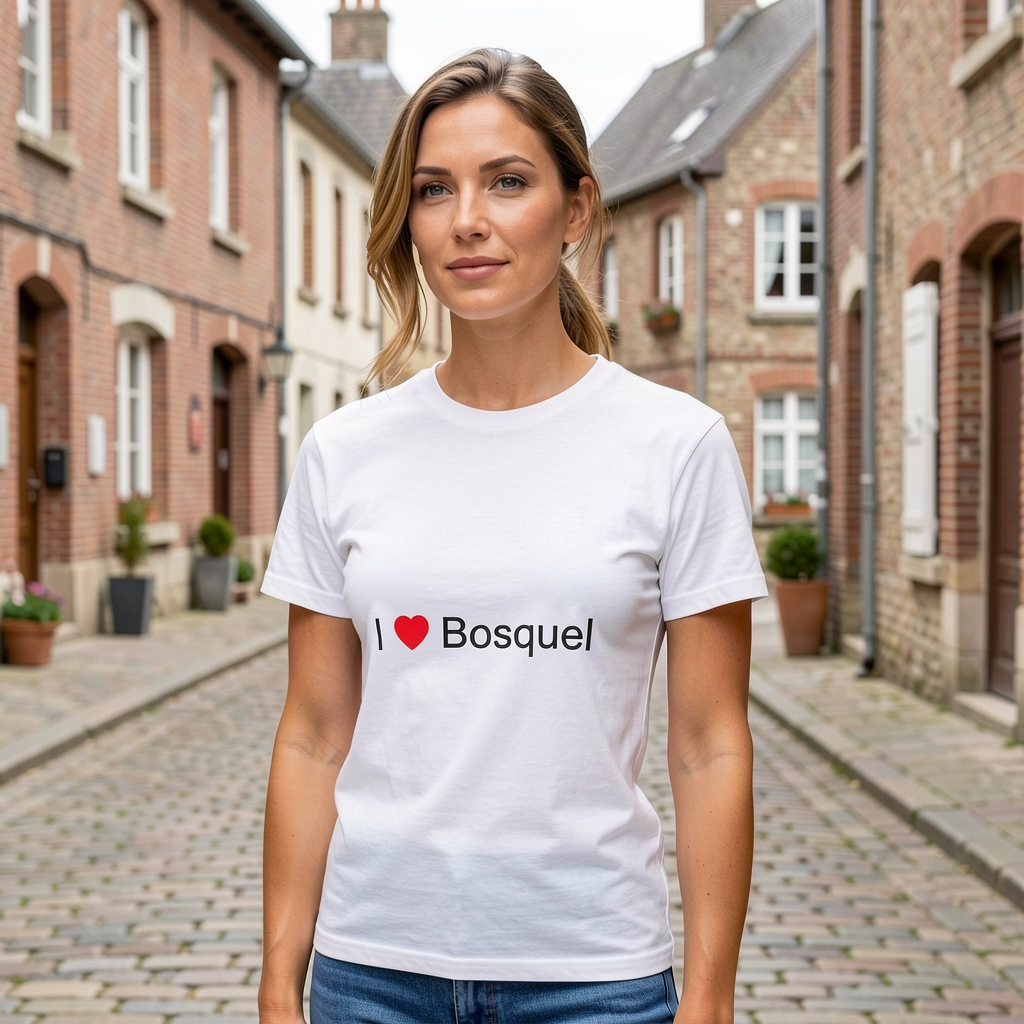 Photo portée du T-shirt I love bosquel en décor Bosquel
