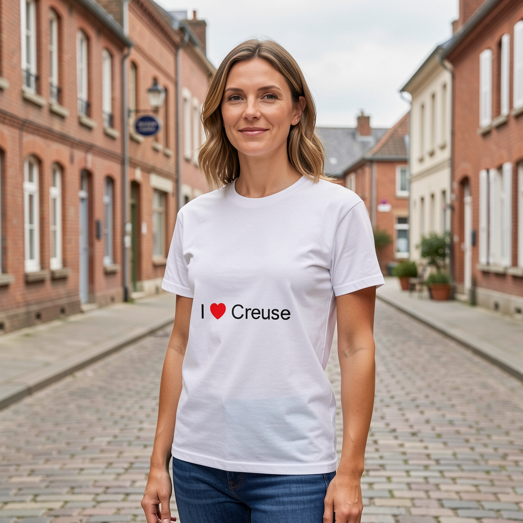 Photo portée du T-shirt I love creuse en décor Creuse