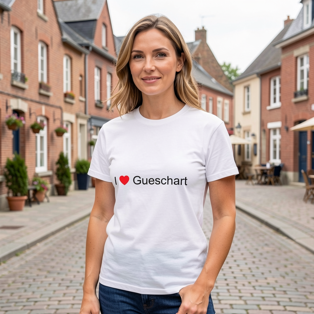 Photo portée du T-shirt I love gueschart en décor