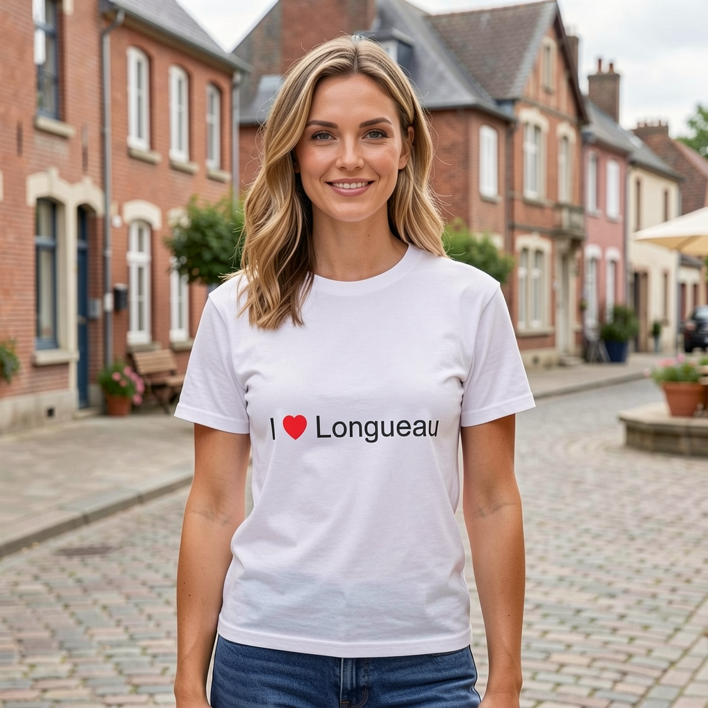 Photo portée du T-shirt I love longueau en décor Longueau