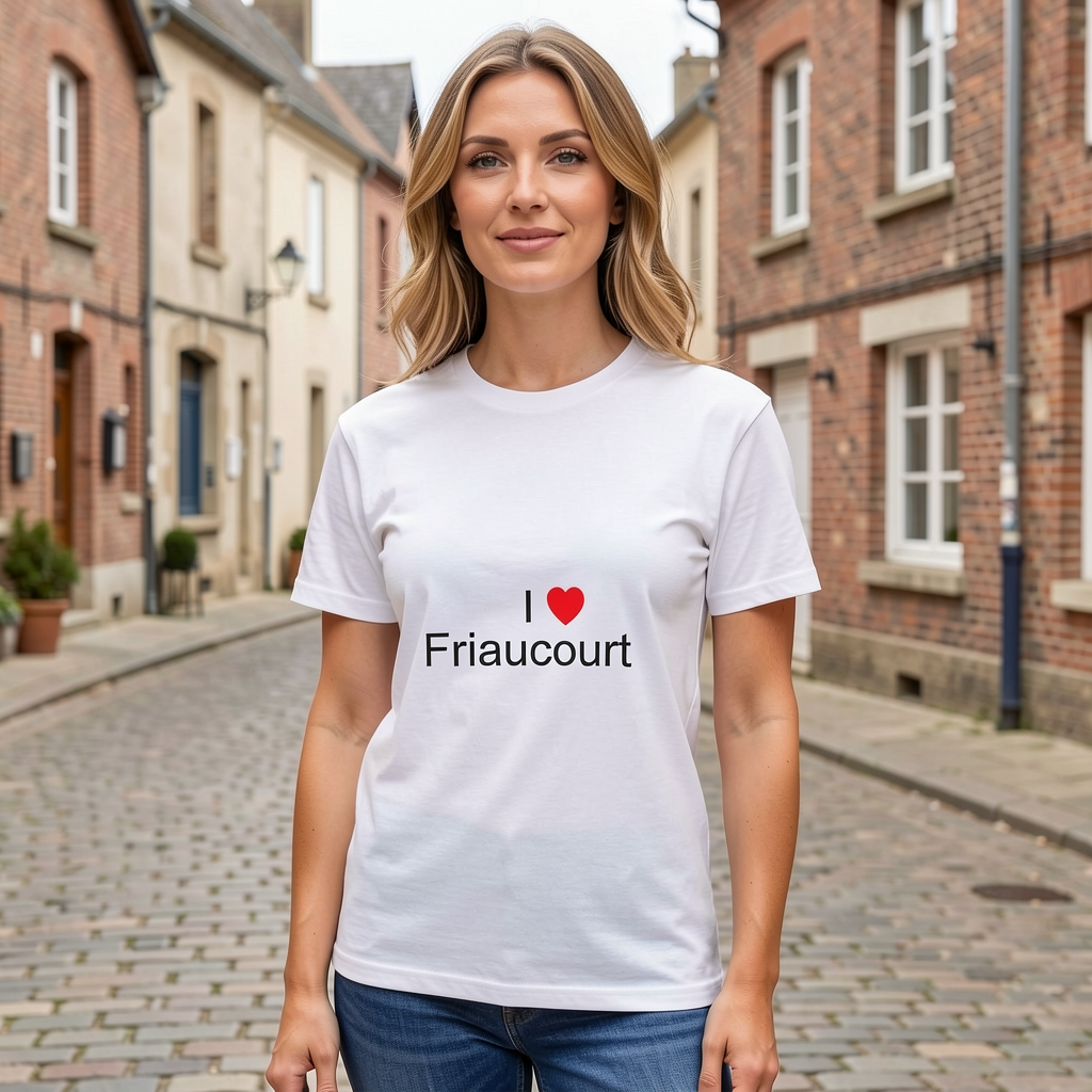 Photo portée du T-shirt I love friaucourt en décor Friaucourt