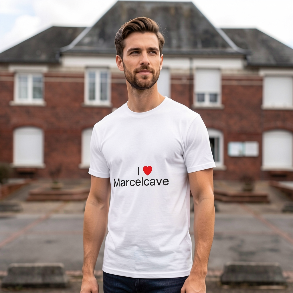 Photo portée du T-shirt I love marcelcave en décor Marcelcave