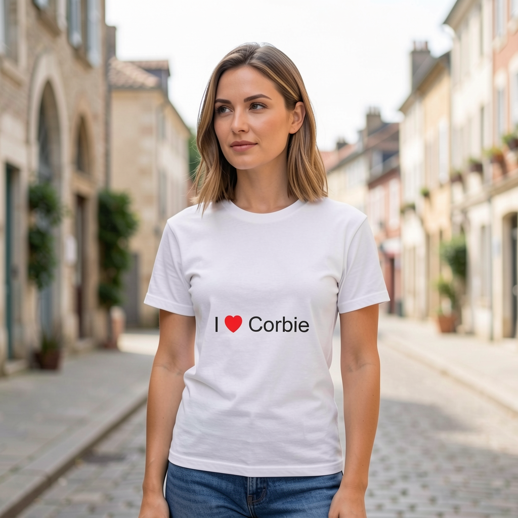 Photo portée du T-shirt I love corbie en décor Corbie