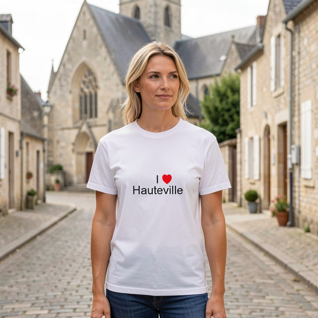 Photo portée du T-shirt I love hauteville en décor Hauteville