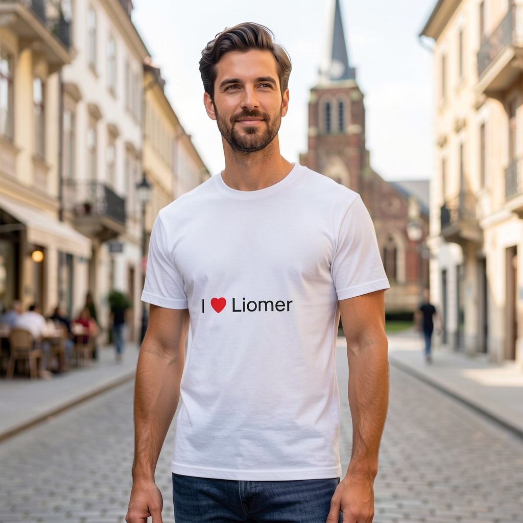 Photo portée du T-shirt I love liomer en décor Liomer