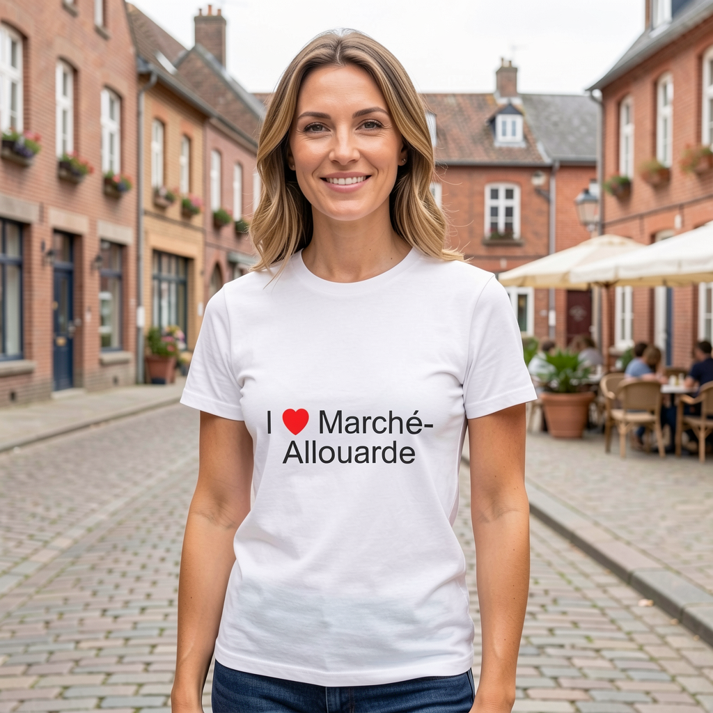Photo portée du T-shirt I love marché-allouarde en décor Marché Allouarde