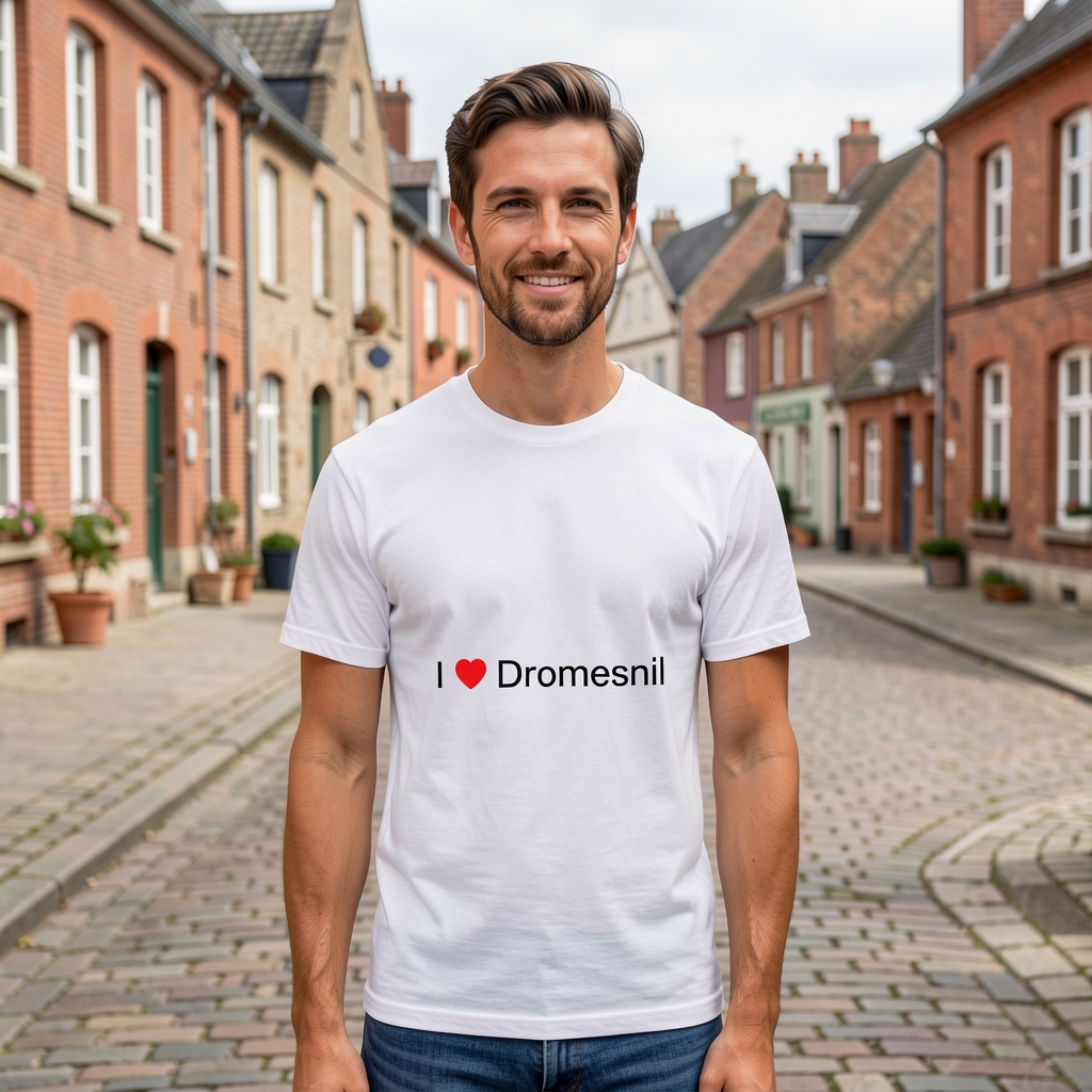 Photo portée du T-shirt I love dromesnil en décor Dromesnil