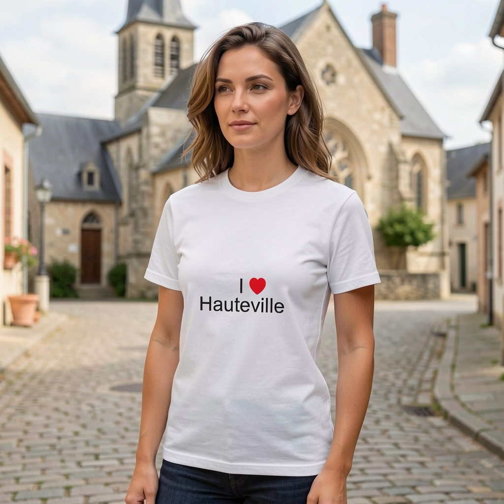 Photo portée du T-shirt I love hauteville en décor Hauteville