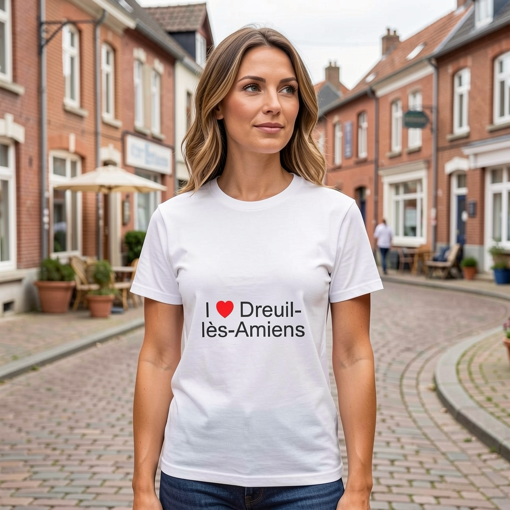 Photo portée du T-shirt I love dreuil-lès-amiens en décor Dreuil Lès Amiens