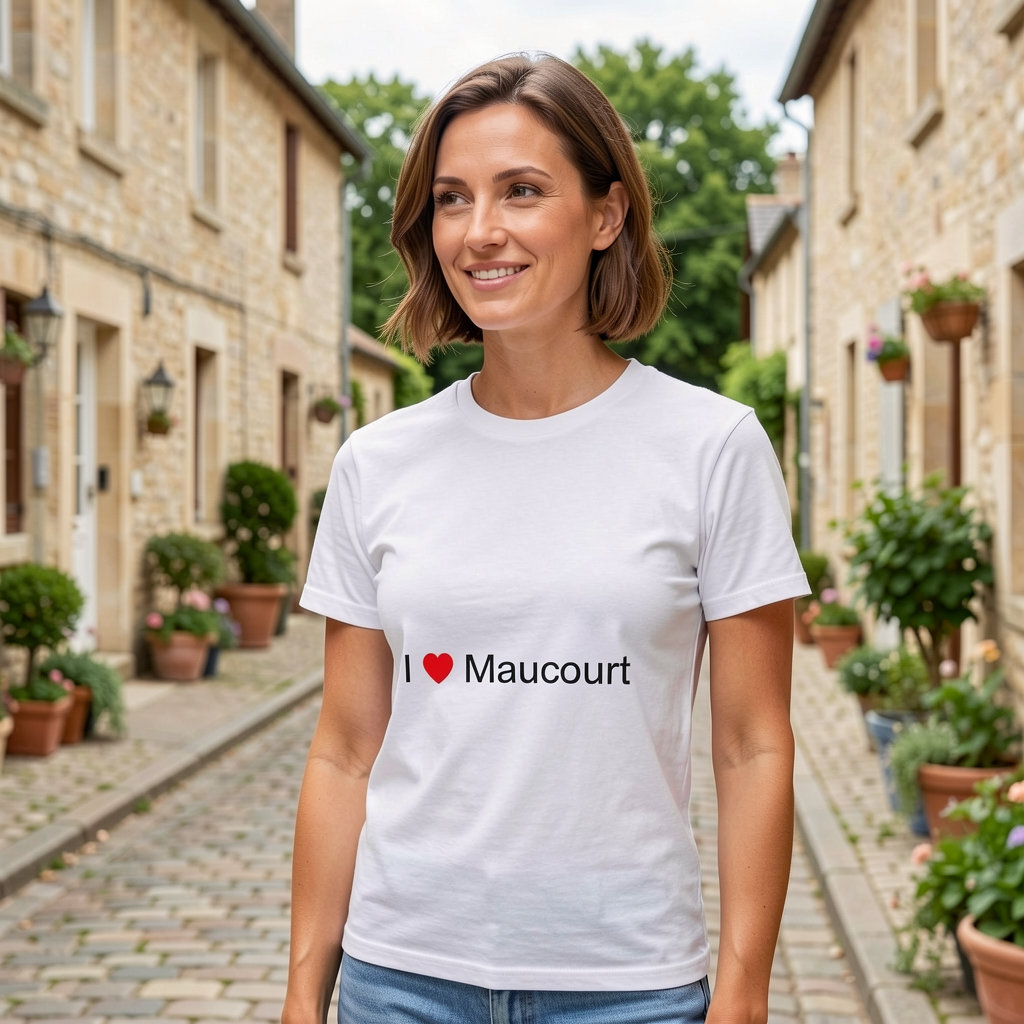 Photo portée du T-shirt I love maucourt en décor Maucourt