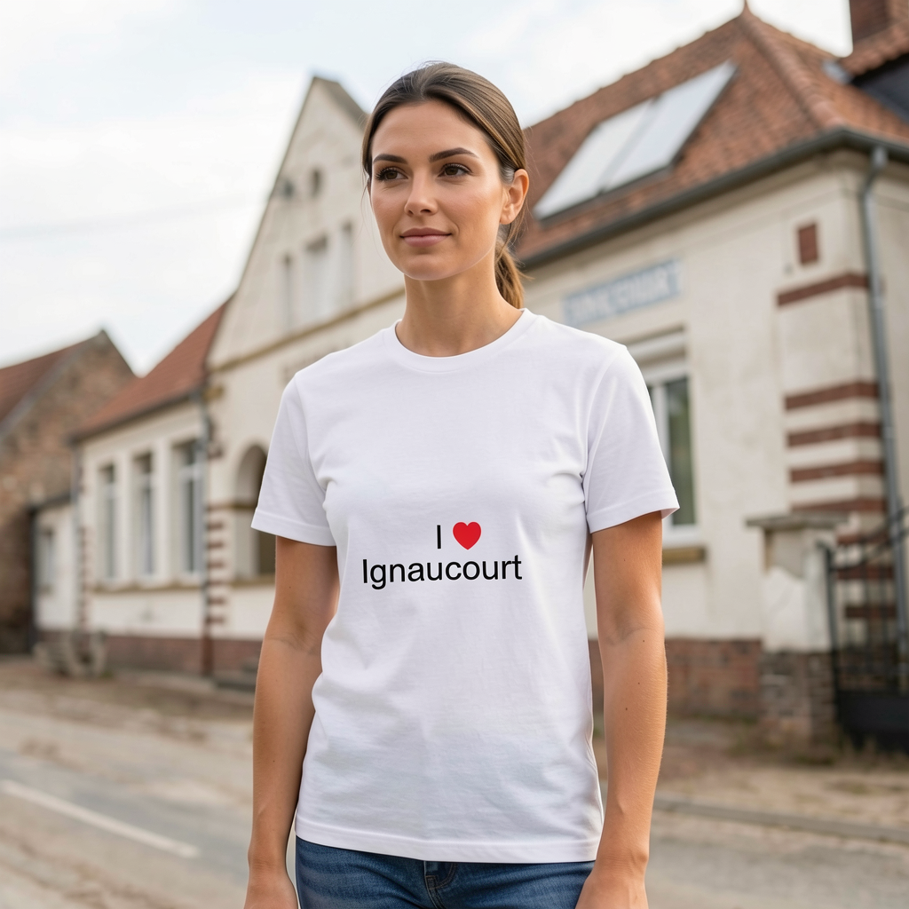 Photo portée du T-shirt I love ignaucourt en décor Ignaucourt