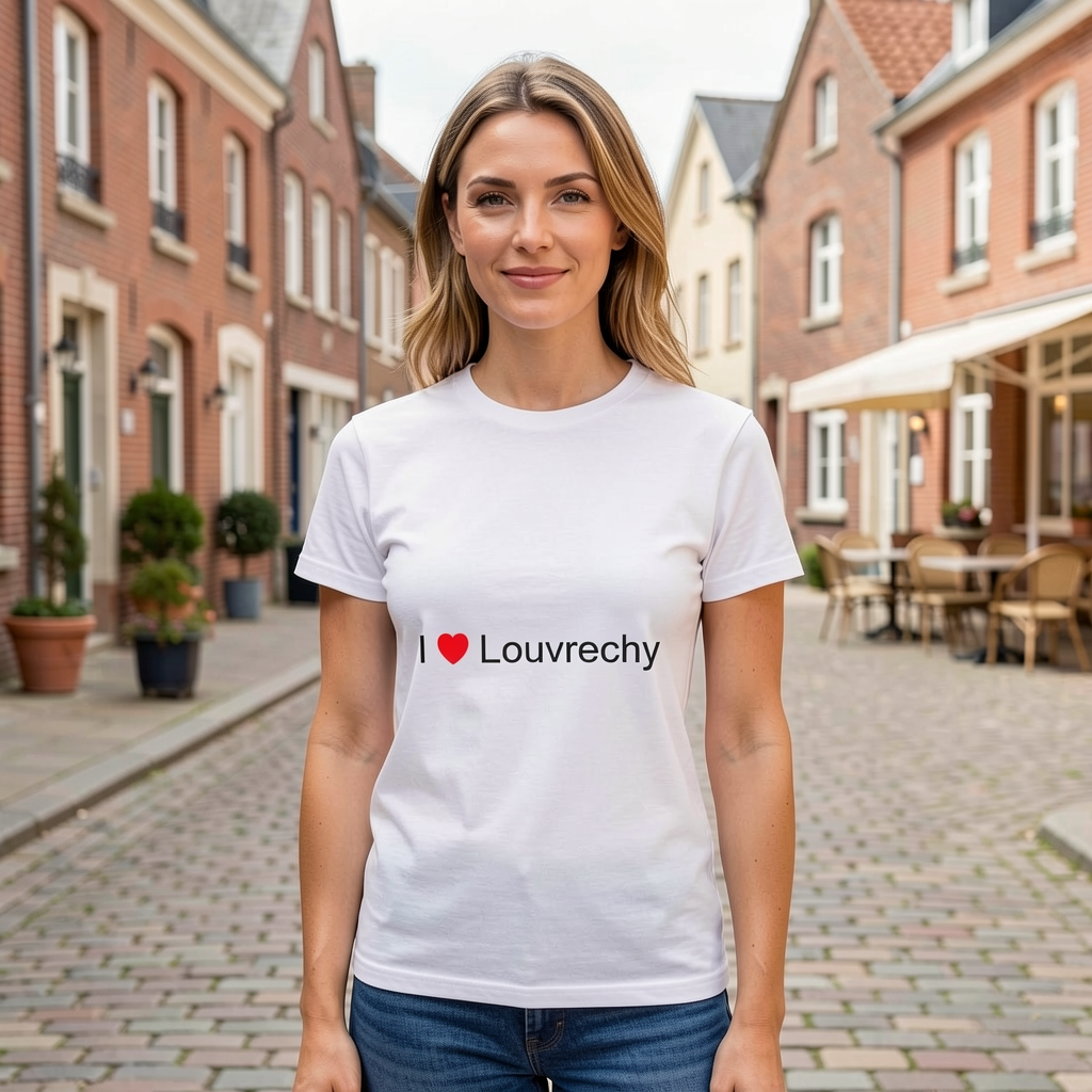 Photo portée du T-shirt I love louvrechy en décor Louvrechy