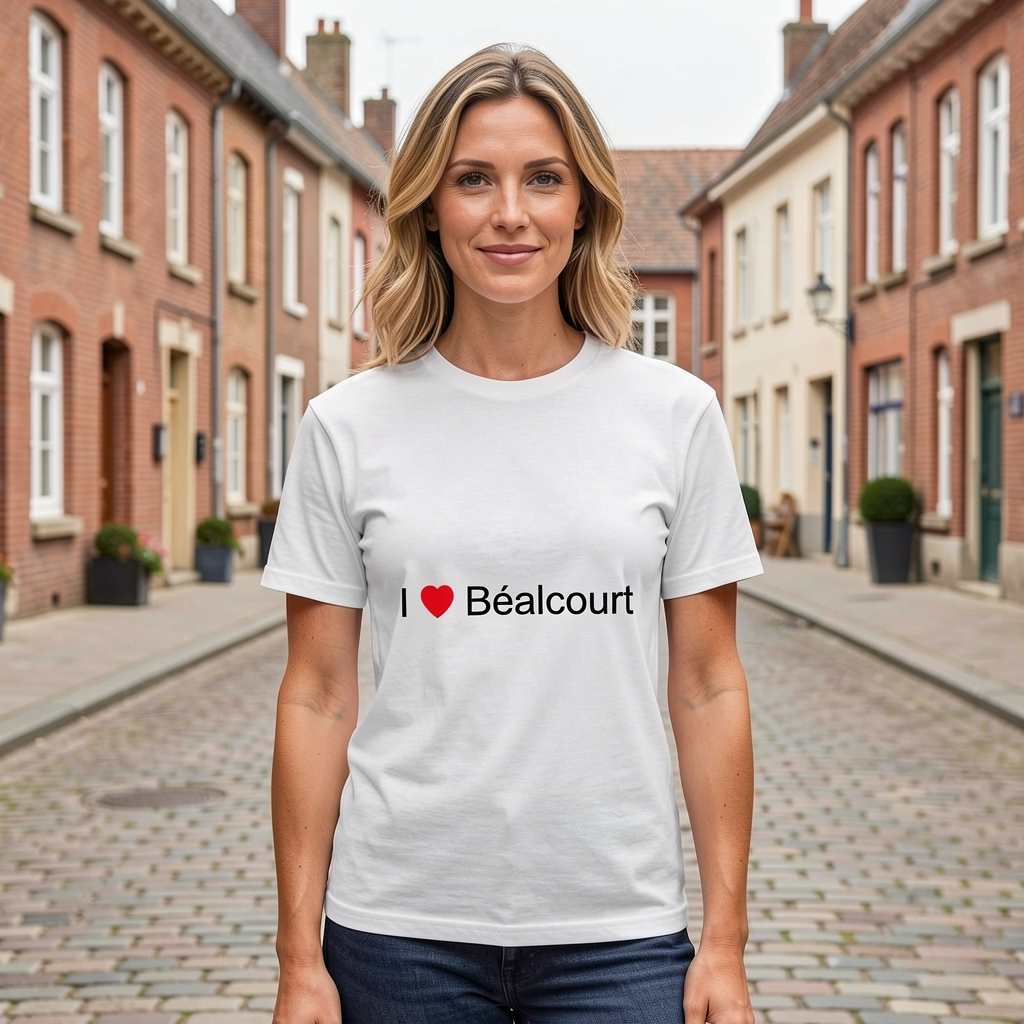 Photo portée du T-shirt I love béalcourt en décor Béalcourt