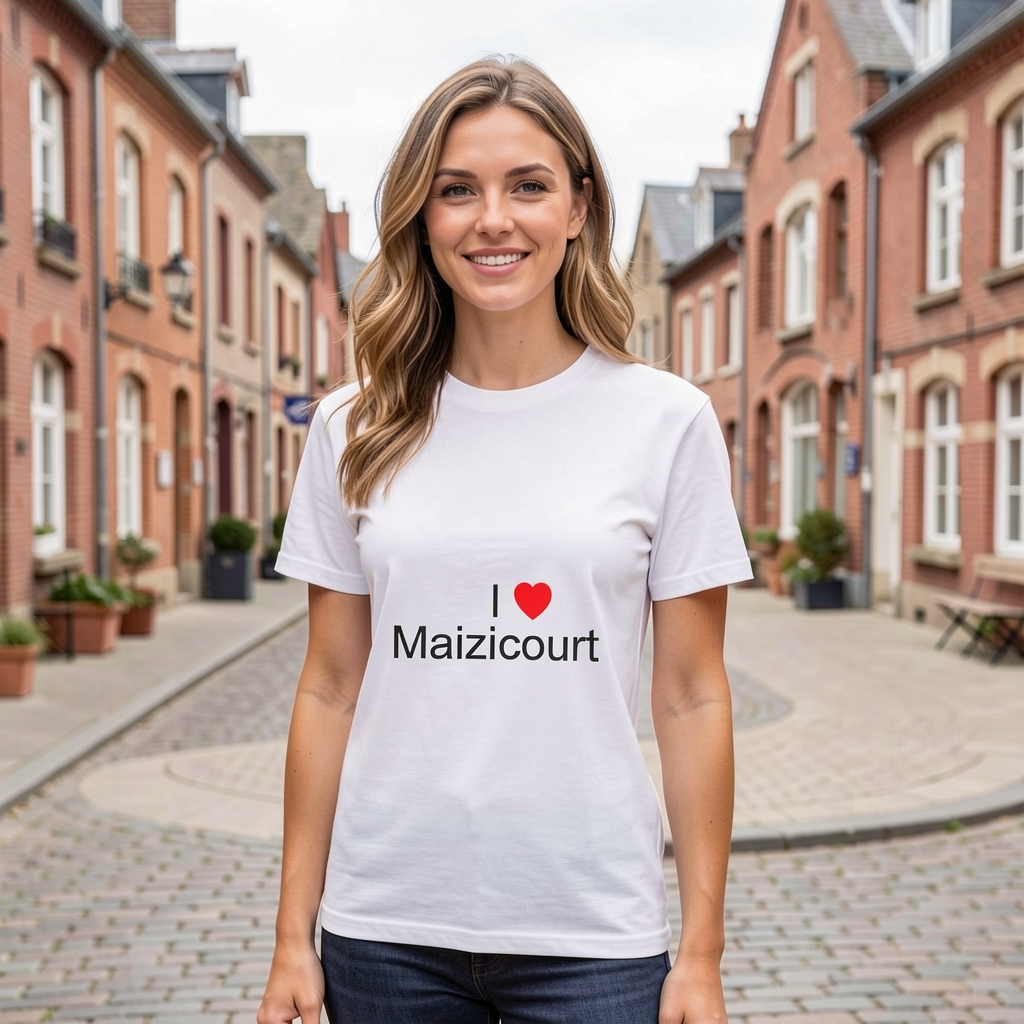 Photo portée du T-shirt I love maizicourt en décor Maizicourt