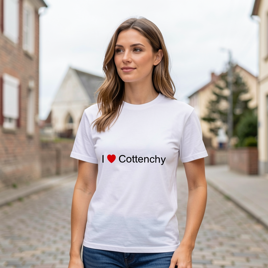 Photo portée du T-shirt I love cottenchy en décor Cottenchy