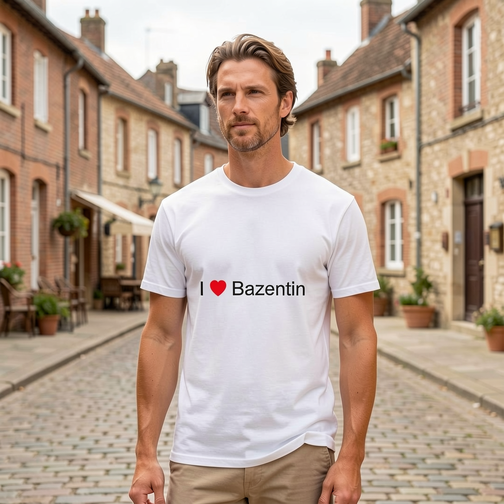 Photo portée du T-shirt I love bazentin en décor Bazentin