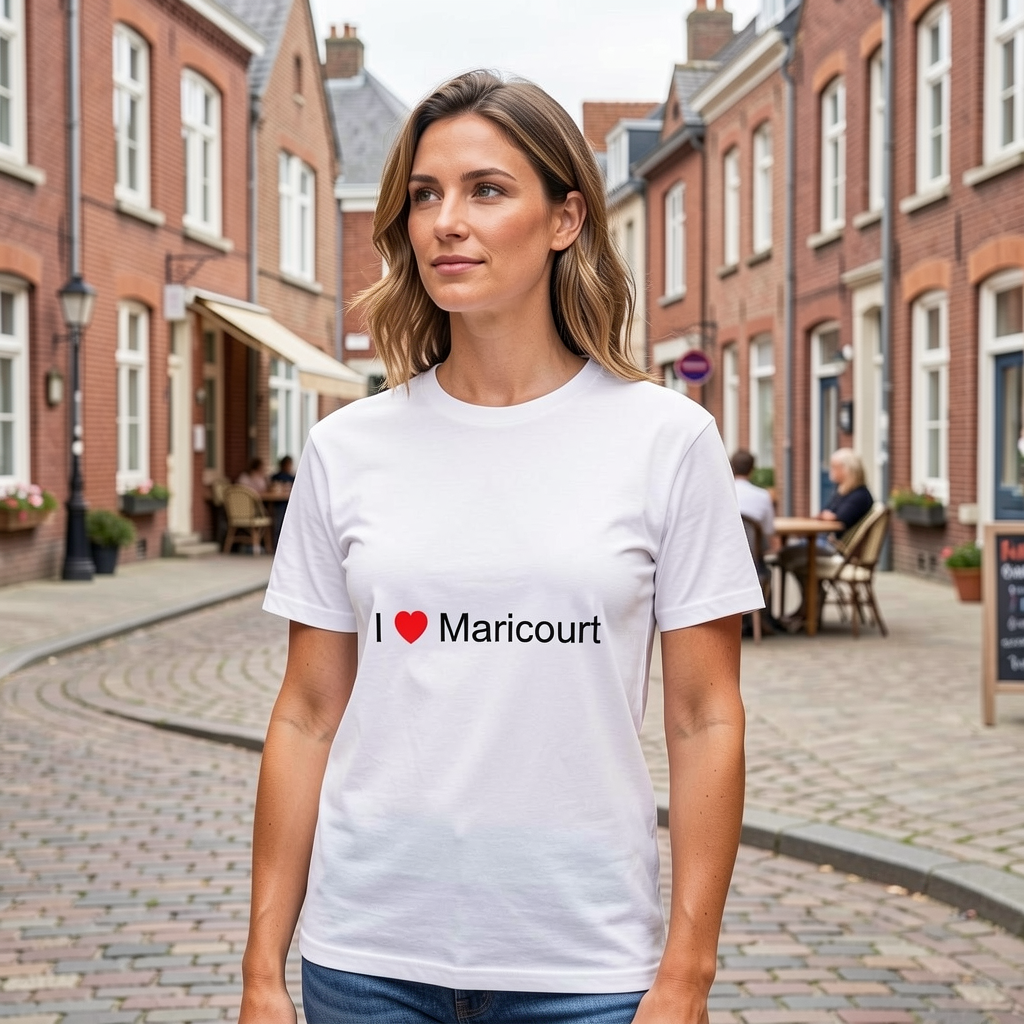 Photo portée du T-shirt I love maricourt en décor Maricourt