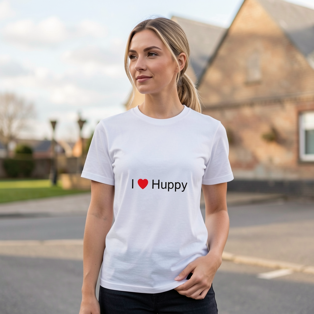Photo portée du T-shirt I love huppy en décor Huppy