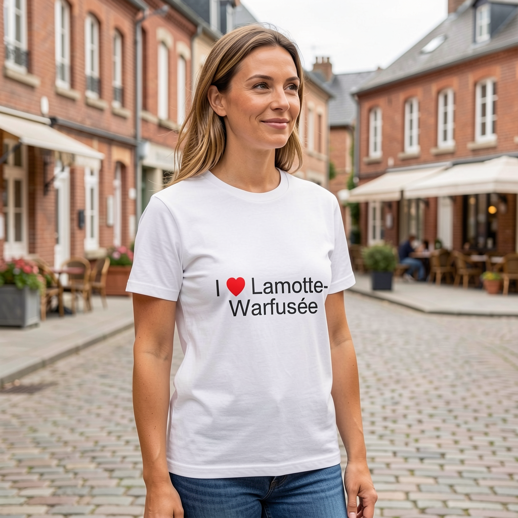 Photo portée du T-shirt I love lamotte-warfusée en décor Lamotte Warfusée