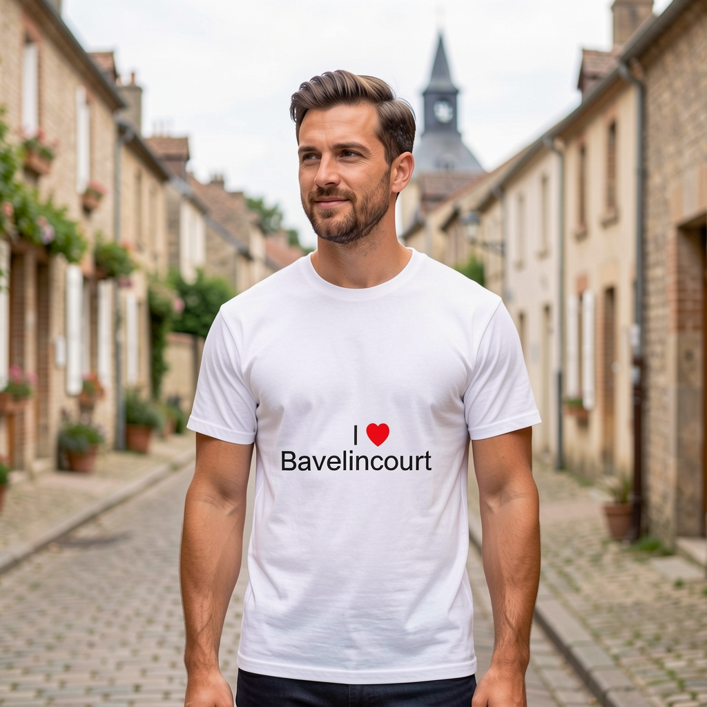 Photo portée du T-shirt I love bavelincourt en décor Bavelincourt